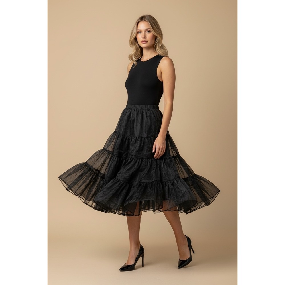 Forever Fifties Black Size S/M Tiered Tulle Petticoat Skirt Skirts Vintage Style